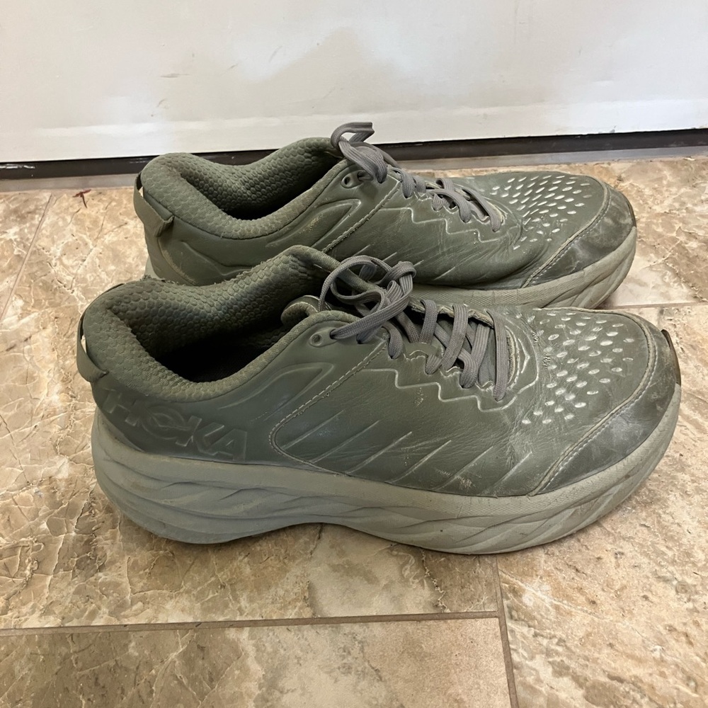 Hoka Bondi SR Sneakers Shoes Men 10 green Leather Work Run Oil Slip Resistant